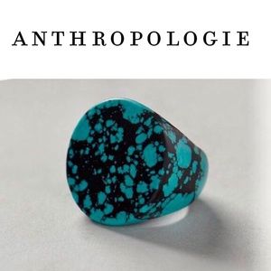 Anthropologie Blue Statement Ring with Turquoise Stone